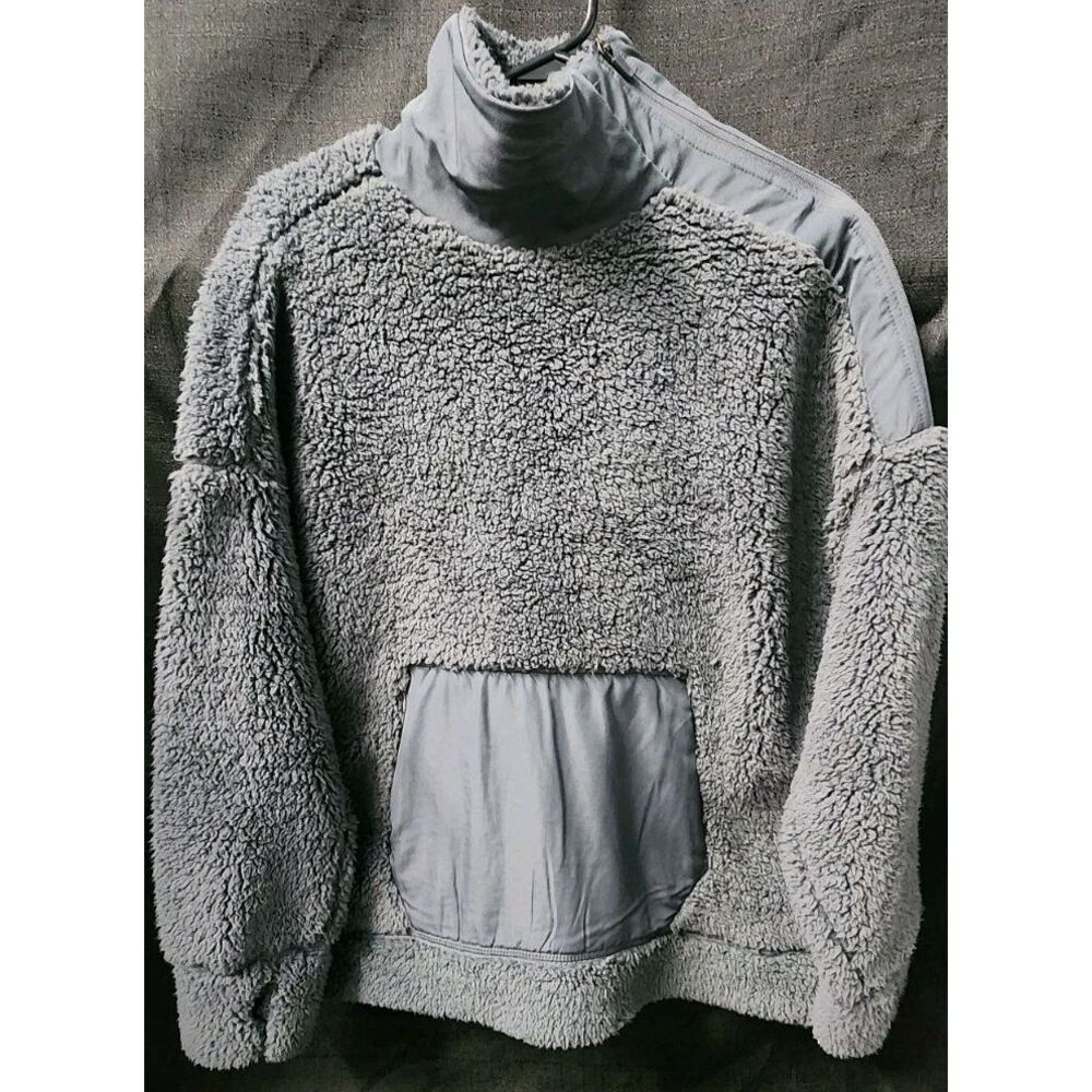 Te Verde Teddy Fleece Jacket Pullover‎ Side Neck Zip Sz L Front Zippered Pocket